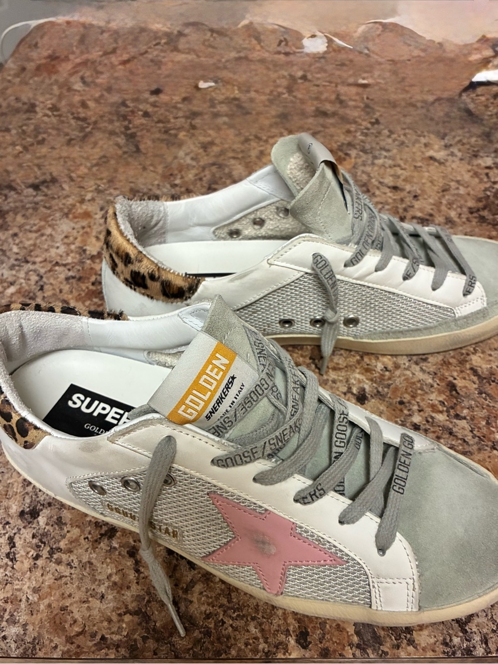 Golden Goose Super Star Sneaker Animal Print Heel, Pink Star Size 39 EUC